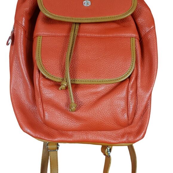 VALENTINA PEBBLE LEATHER BUCKET BACKPACK ORANGE - Picture 3 of 13